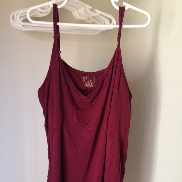 Maternity Tank Top - Ruched Sides Spaghetti Strap Shelf Bra Burgundy Wine Sz L - Picture 2 of 12